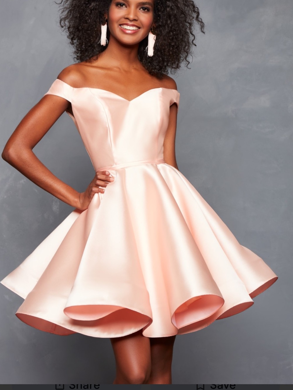 Clarisse Blush Off-Shoulder Satin Fit-and-Flare Mini Dress
